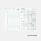 Gift log and age reference table spread in Hobonichi Techo 2026 planner with character illustration