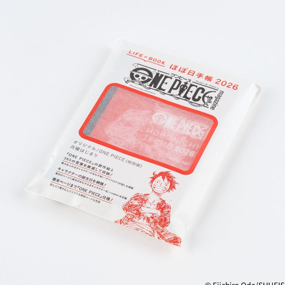 White paper sleeve packaging for Hobonichi Techo 2026 One Piece edition with red border and window