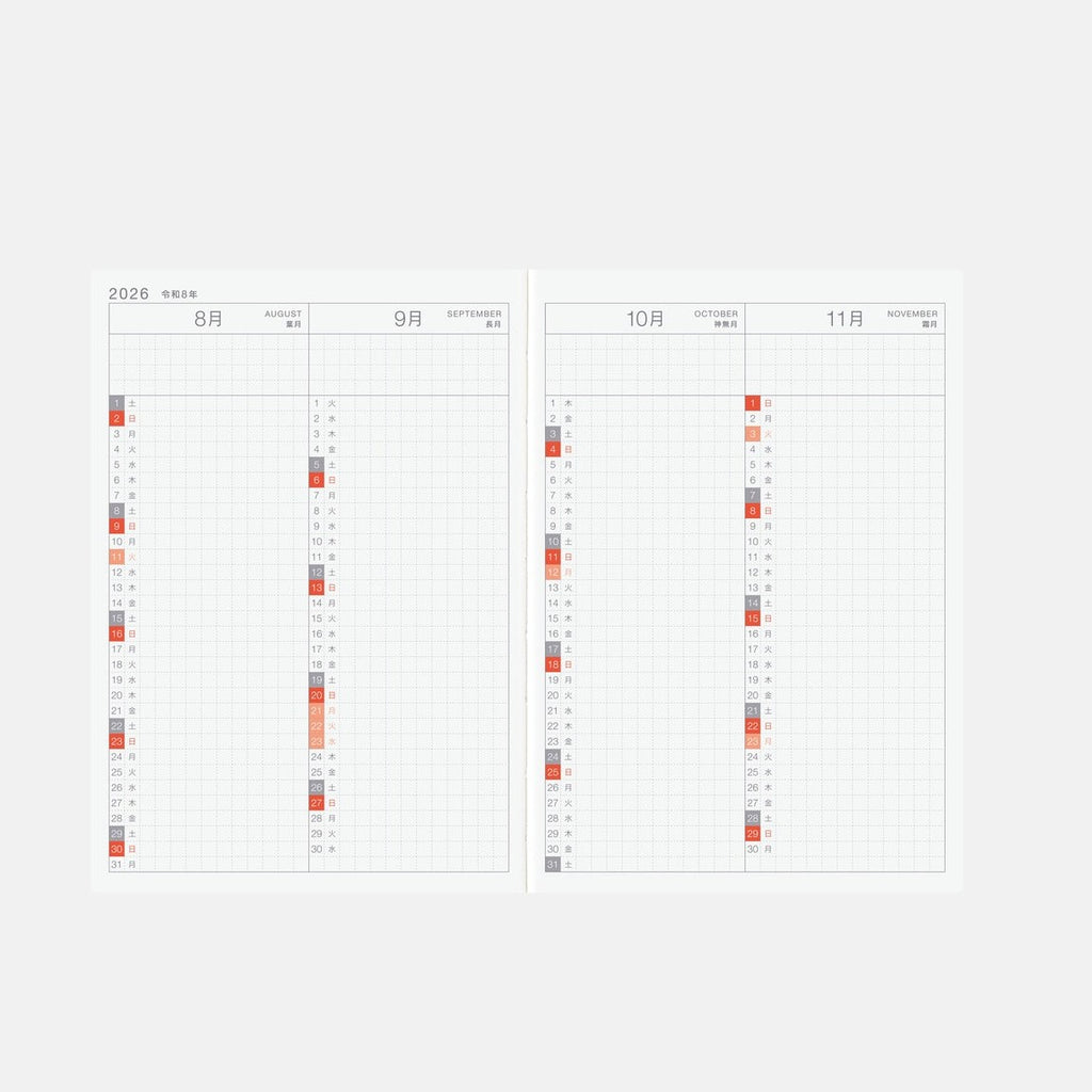 Hobonichi Techo 2026 Original Avec Books - A6 size/Daily 6-month x 2 book set/Jan start/Mon start - Japanese
