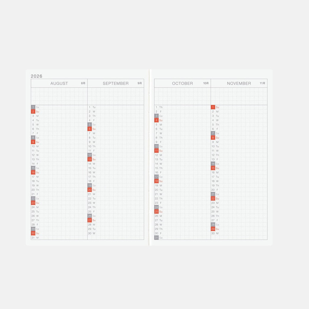 Hobonichi Techo 2026 Original Book - A6 size/Daily/Jan start/Mon start - English