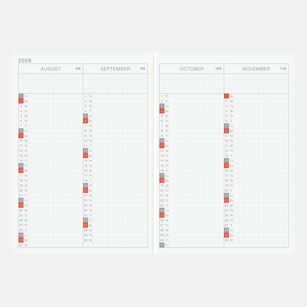 Hobonichi Techo 2026 Original Book - A6 size/Daily/Jan start/Mon start - English