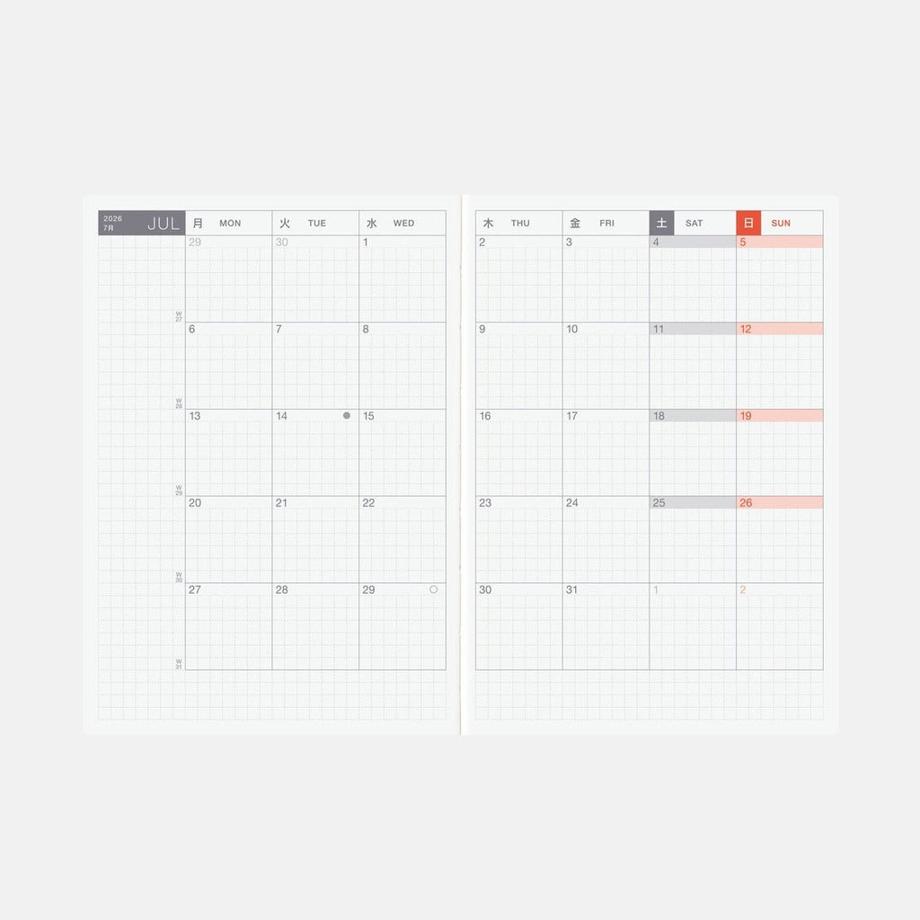 Hobonichi Techo 2026 Original Book - A6 size/Daily/Jan start/Mon start - English