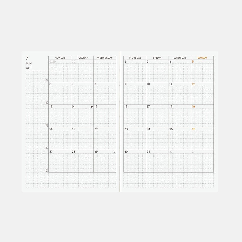 Hobonichi Techo 2026 Planner Book - A6 size/Daily/Jan start/Mon start - English