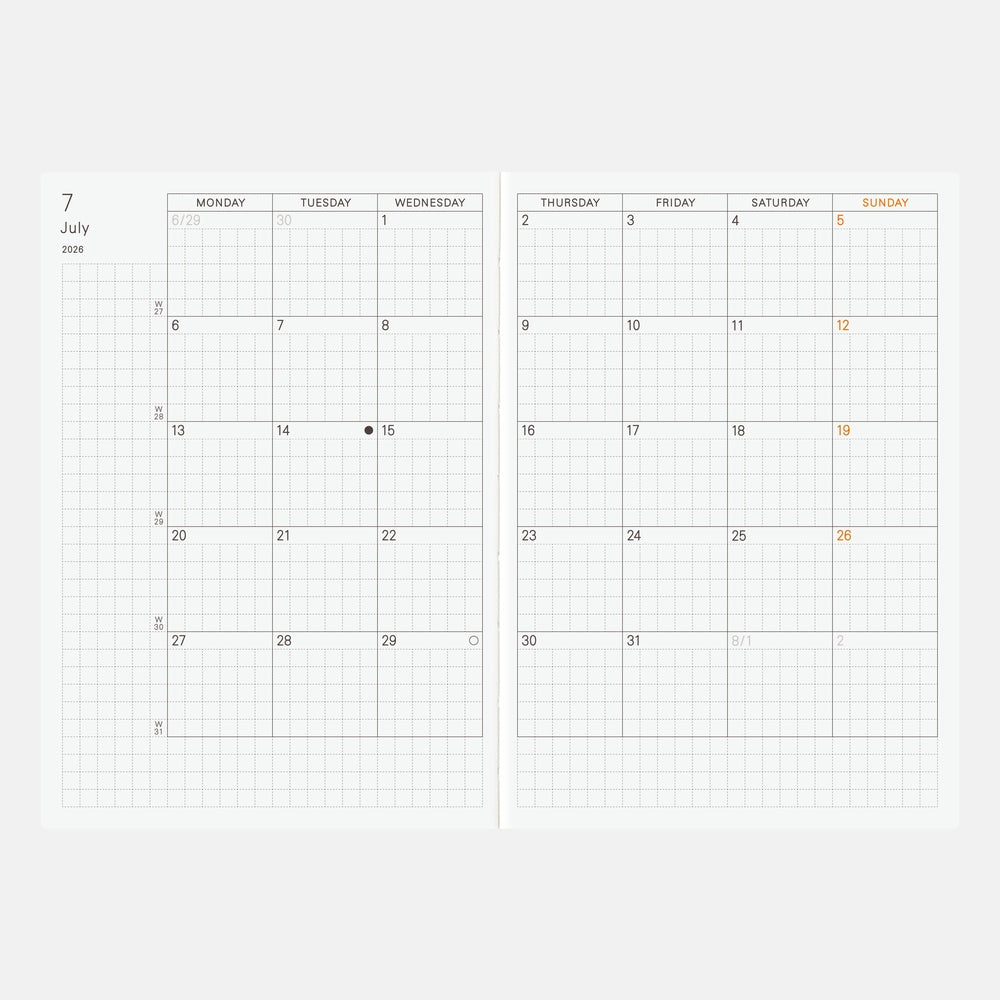 Hobonichi Techo 2026 Planner Book - A6 size/Daily/Jan start/Mon start - English