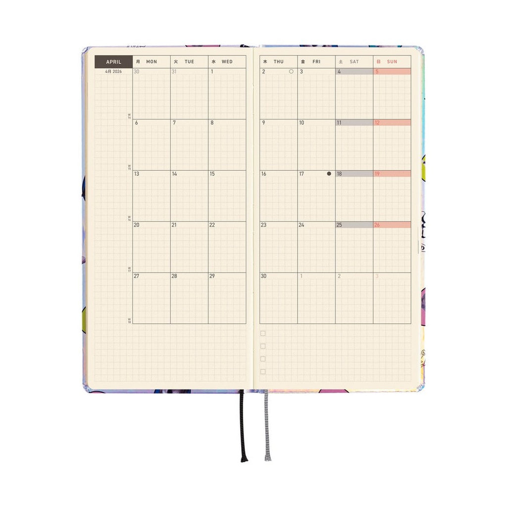 Hobonichi Techo 2026 Weeks ENG weekly layout with cream grid pages and elastic closure