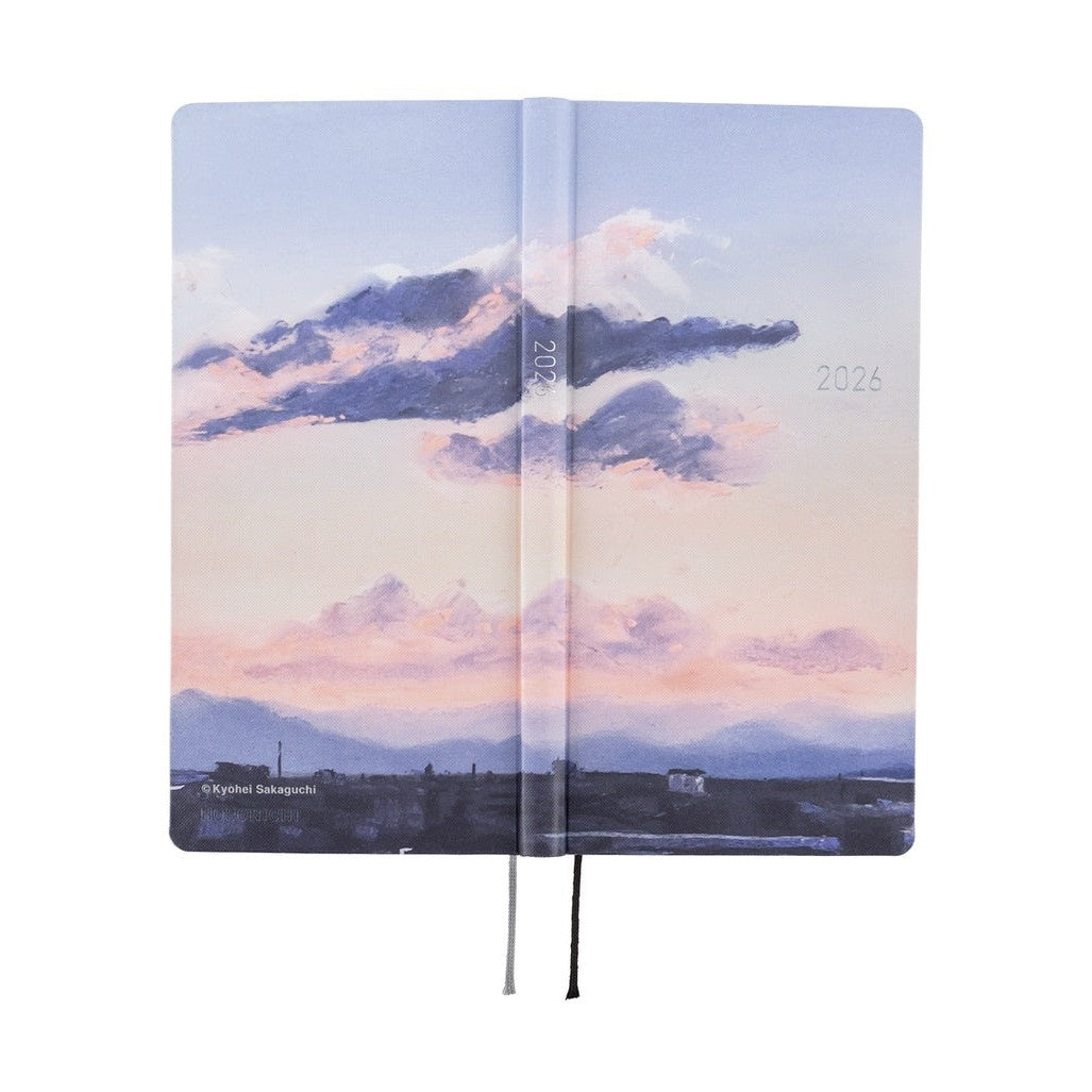 Hobonichi Techo 2026 Weeks ENG closed planner with Kyohei Sakaguchi watercolor landscape cover and ribbon bookmark