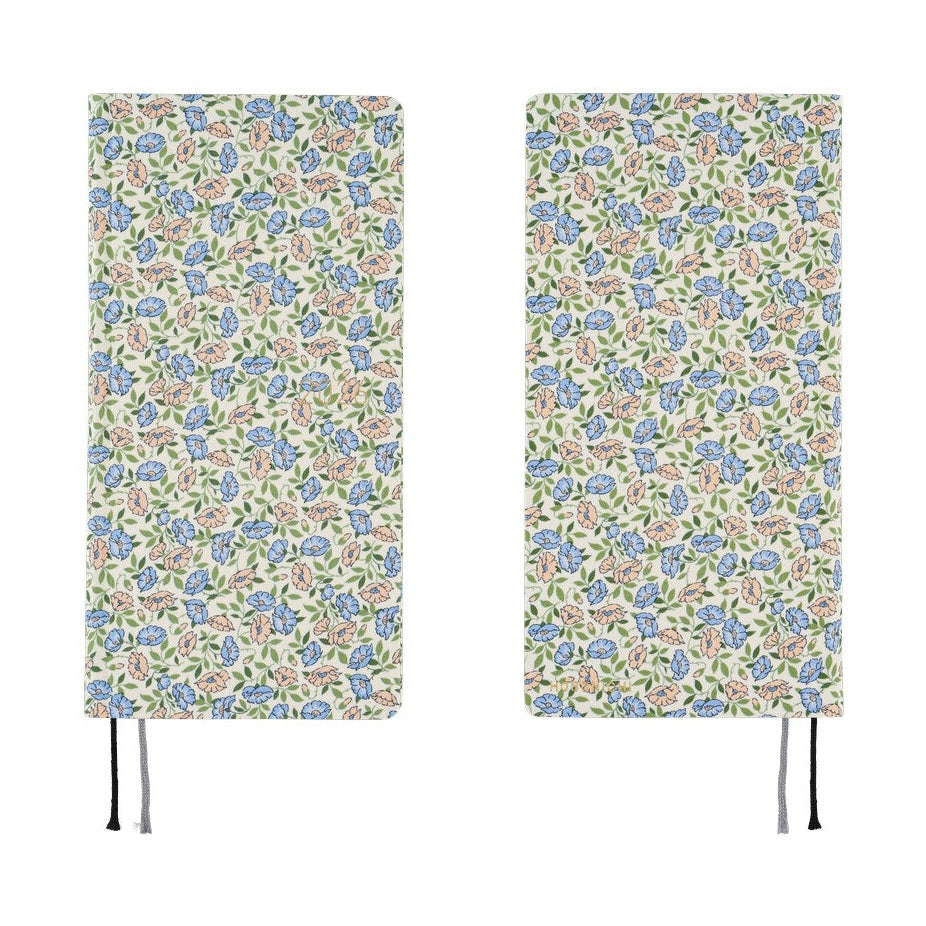Liberty Fabrics Sasha Kiora Hobonichi 2026 diary closed showing blue peach floral textile pattern