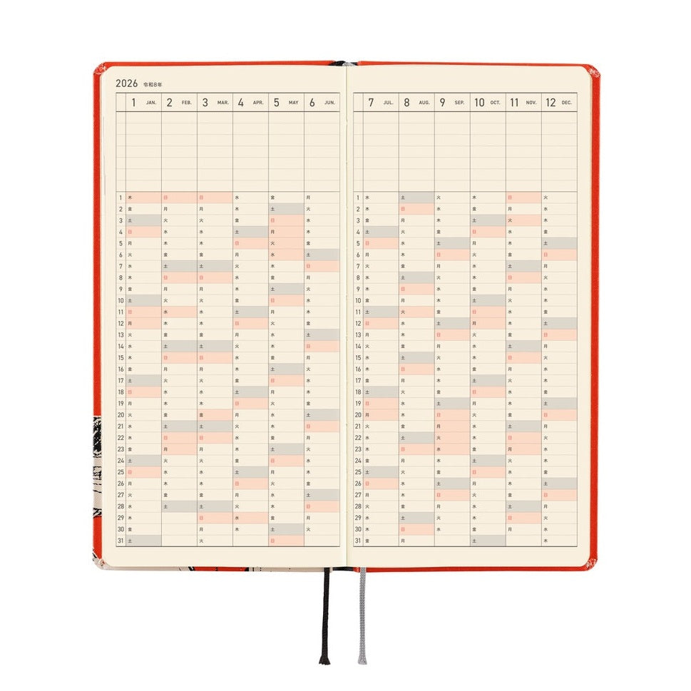 Hobonichi Techo 2026 weekly planner spread January to December