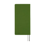 Closed Hobonichi Techo 2026 Weeks MEGA ENG diary in textured antique green with black and grey ribbons