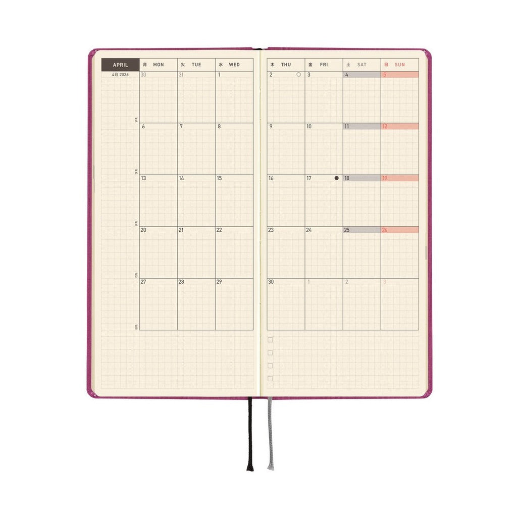 April 2026 monthly layout in Hobonichi Techo Weeks MEGA ENG featuring English and Japanese labels
