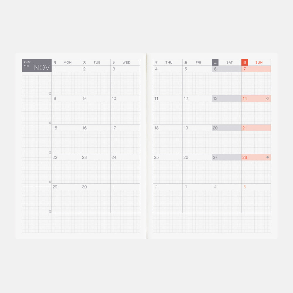 Hobonichi Techo 2027 English Cousin Book [A5 size/Daily/Jan start/Mon start]