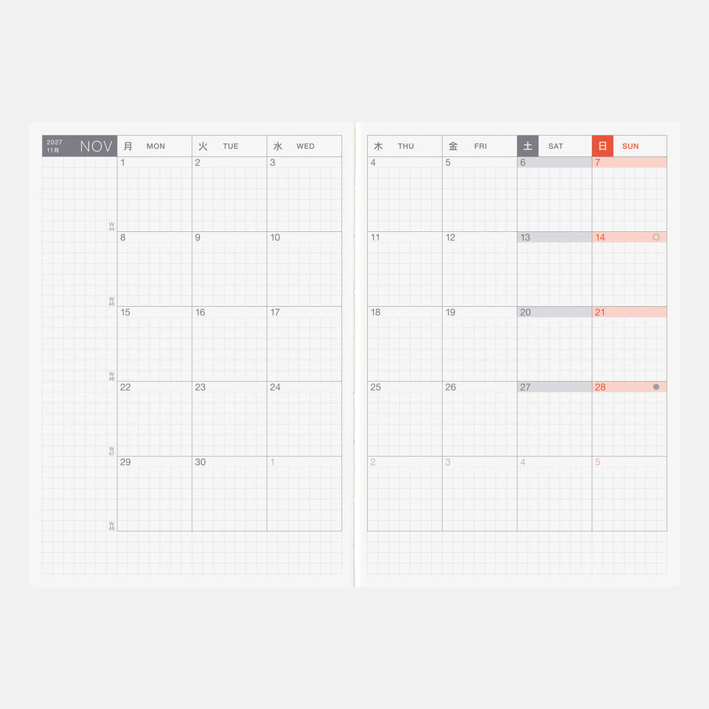 Hobonichi Techo 2027 English Original Book [A6 size/Daily/Jan start/Mon start]