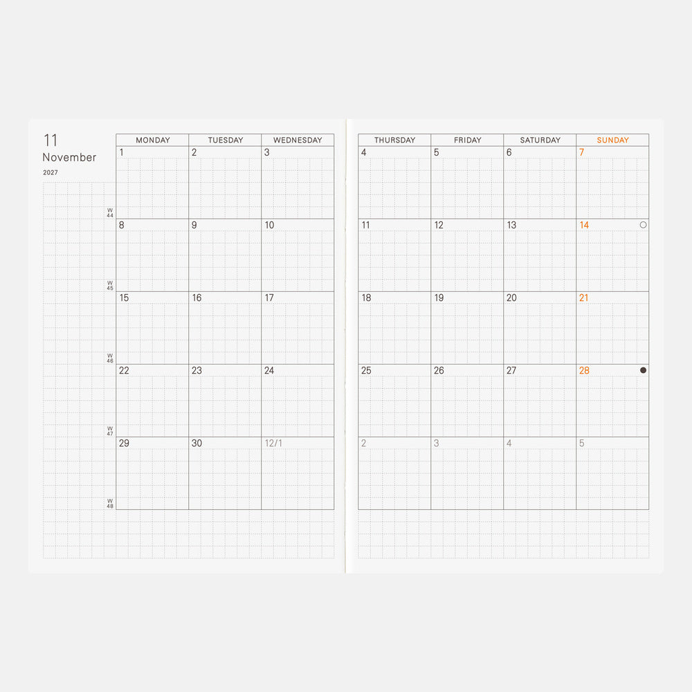 Hobonichi Techo 2027 English Planner Book [A6 size/Daily/Jan start/Mon start]