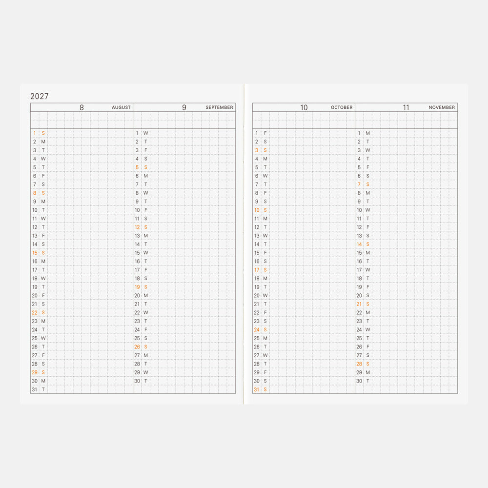 Hobonichi Techo 2027 English Planner Book [A6 size/Daily/Jan start/Mon start]