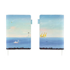 Front and back view of Hiroko Kubota Hobonichi Techo A5 cover with coastal seascape and shooting stars