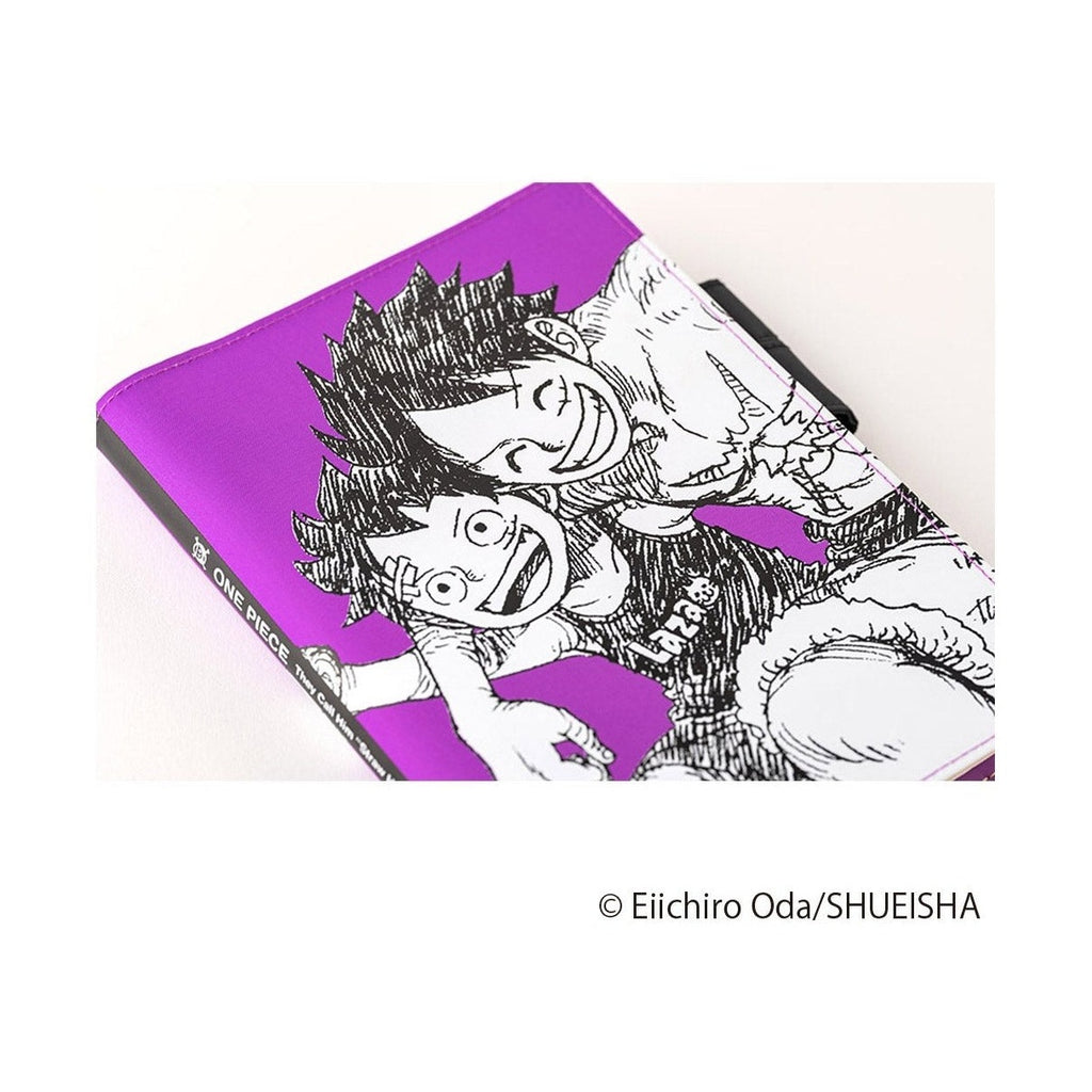 One Piece Straw Hat Luffy purple notebook cover spine detail with red bookmark
