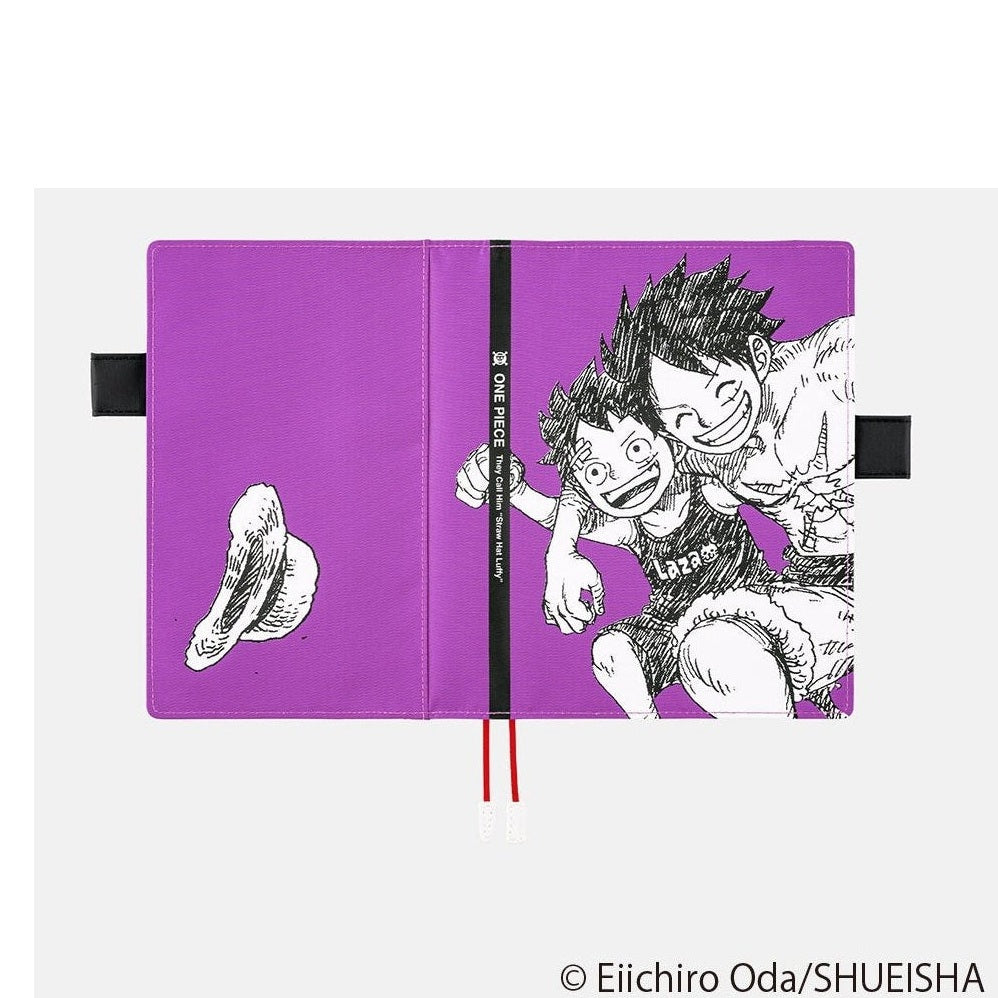 Front and back view of purple One Piece Luffy Hobonichi Techo A5 cover