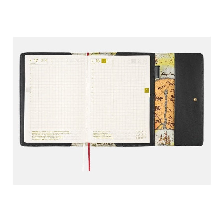 Hobonichi Techo A5 One Piece Going Merry logbook cover open to daily grid pages