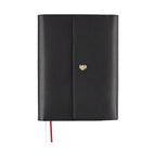 Black Hobonichi Techo A5 One Piece trifold cover with gold ship face button closure