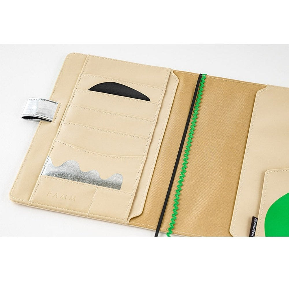 Hobonichi Techo A5 Cousins Pamm cover interior showing pockets and HOBONICHI tag