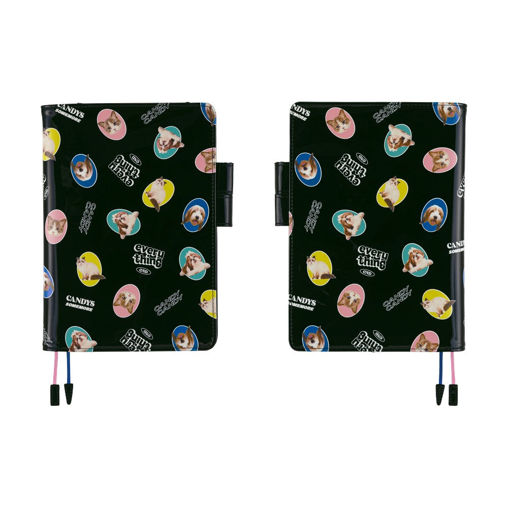 Hobonichi Techo A5 Cousins Planner Cover - Candy Stripper: Random Dog & Cat Black