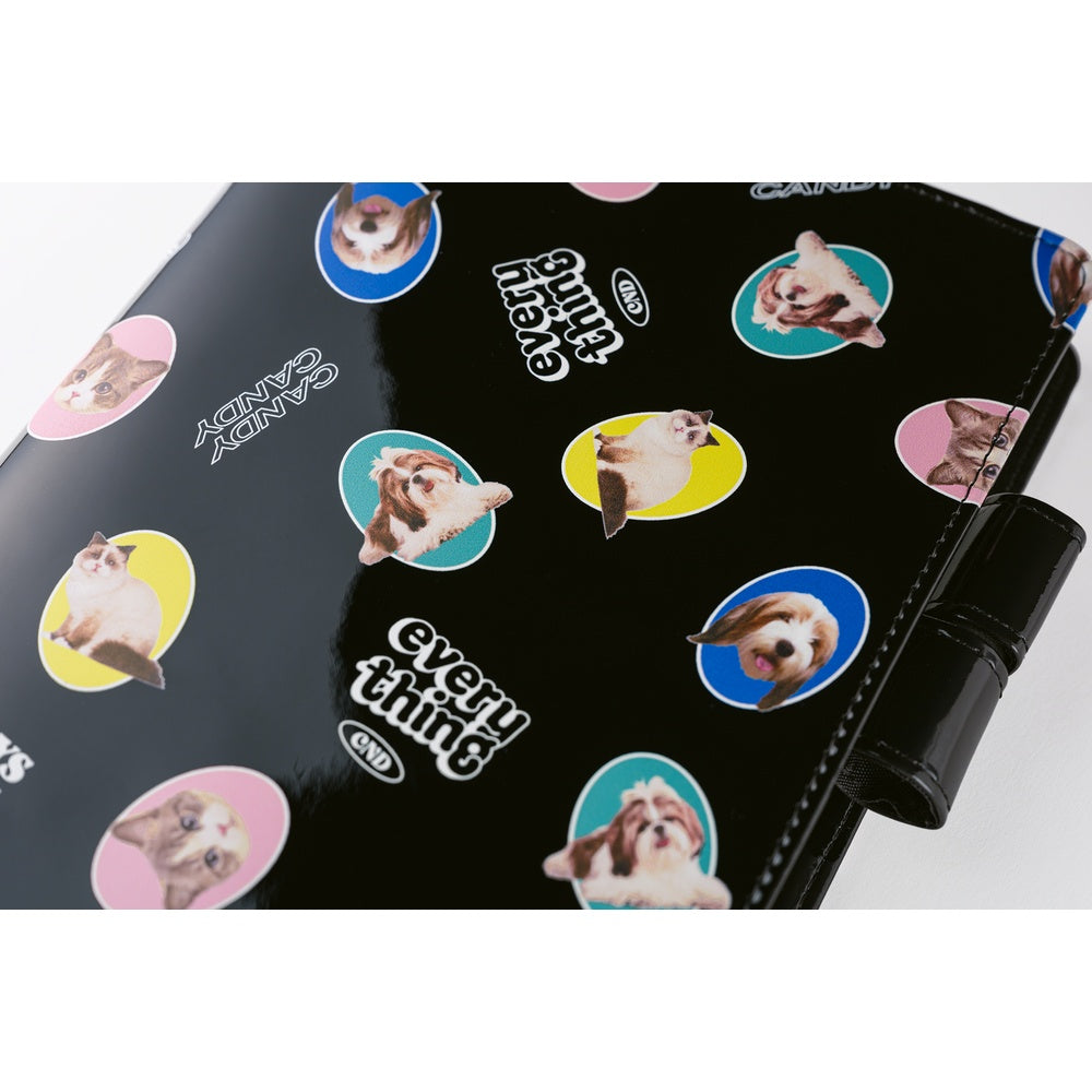 Hobonichi Techo A5 Cousins Planner Cover - Candy Stripper: Random Dog & Cat Black