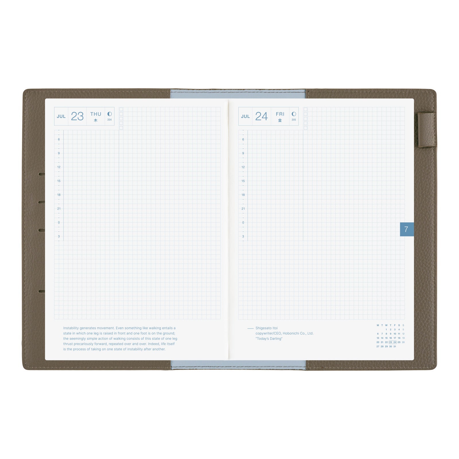 Hobonichi Techo A5 Cousins Planner Cover - Leather: Taut Gray & Light Blue