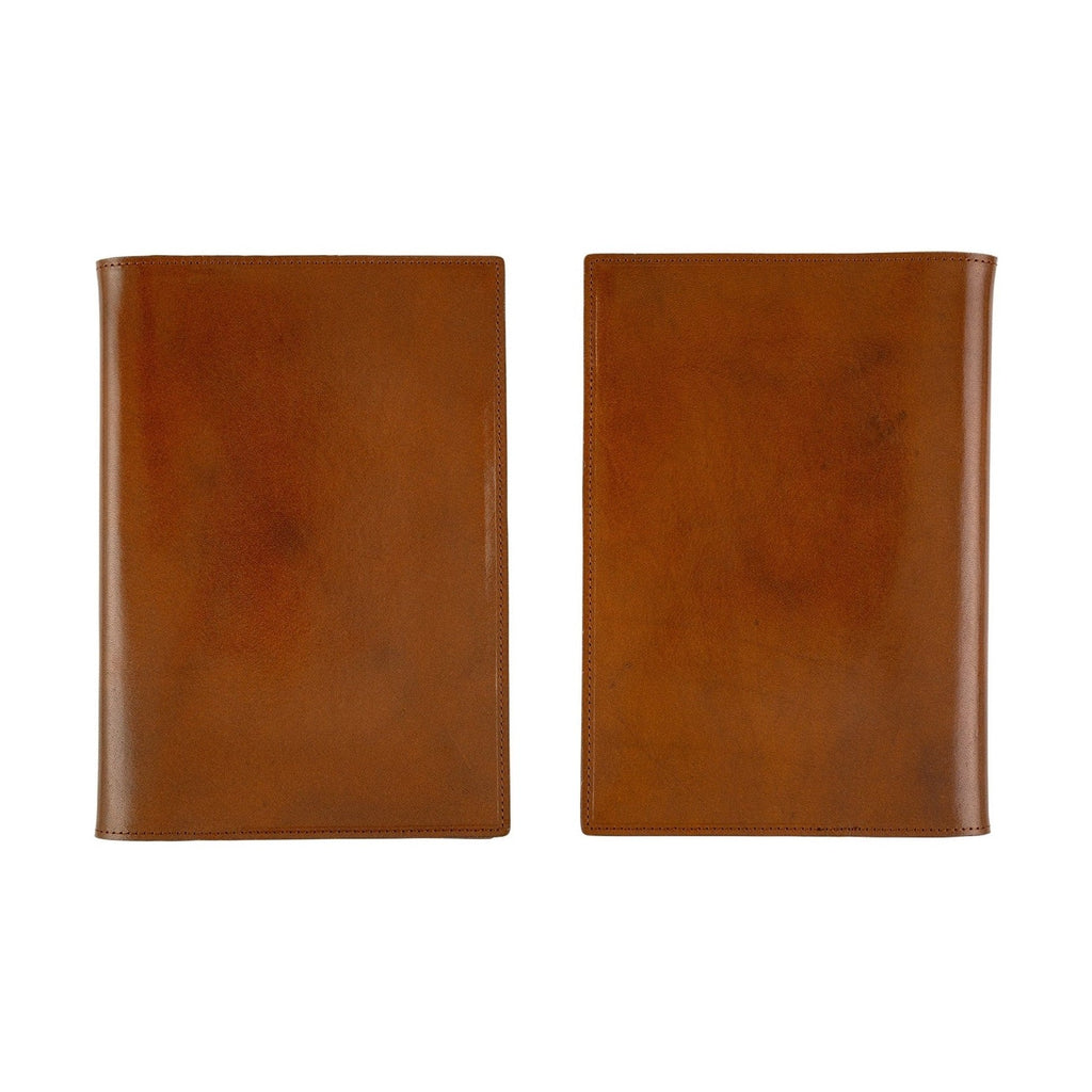 Front and back views of brown leather Hobonichi Techo A5 cover