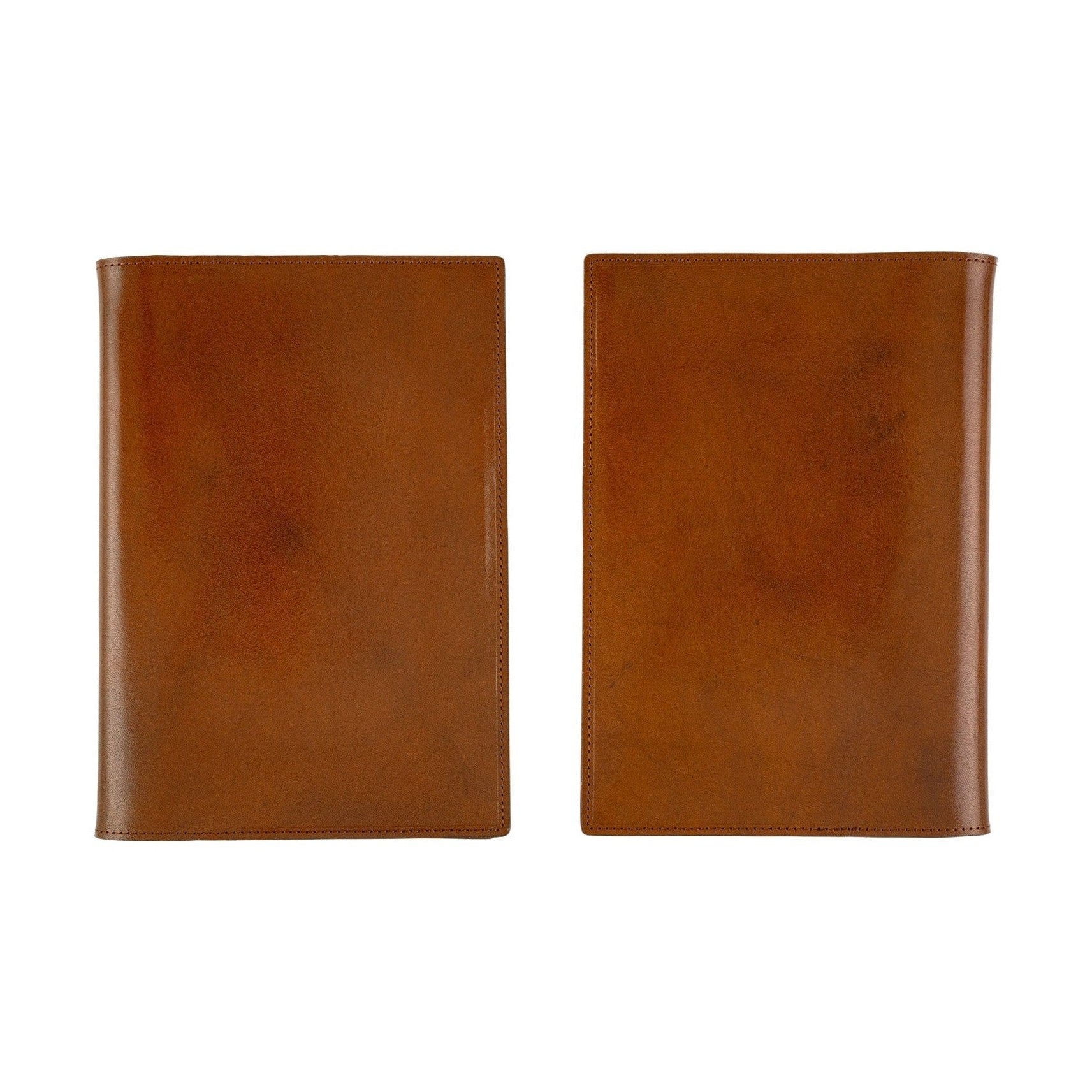 Front and back views of brown leather Hobonichi Techo A5 cover