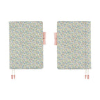 Front and back views of closed Liberty fabric A5 planner cover with pen holders