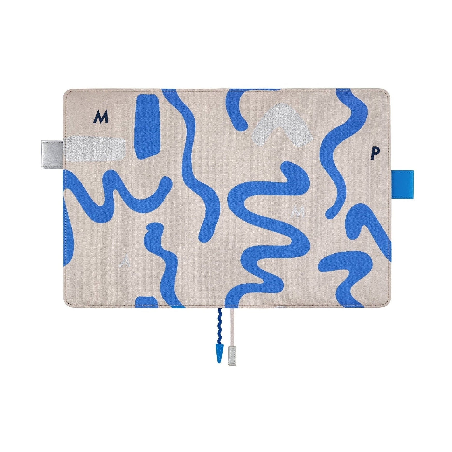 Front view of closed Hobonichi Techo A5 planner cover featuring blue waves and silver metallic details