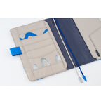 Interior pockets of Hobonichi Techo A5 cover with blue wave pattern and embossed PAMM text