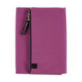 Upright Hobonichi Techo A5 purple nylon planner cover with leather pull tab zipper