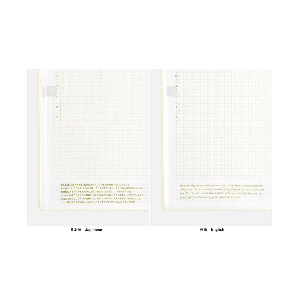 Hobonichi Techo A5 2025 diary interior spread with bilingual Japanese English daily grid layout and date headers