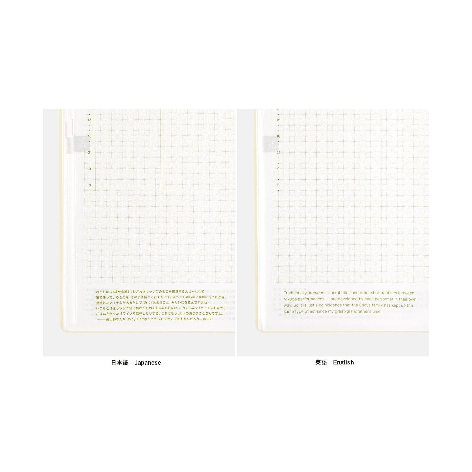 Hobonichi Techo A5 2025 diary interior spread with bilingual Japanese English daily grid layout and date headers