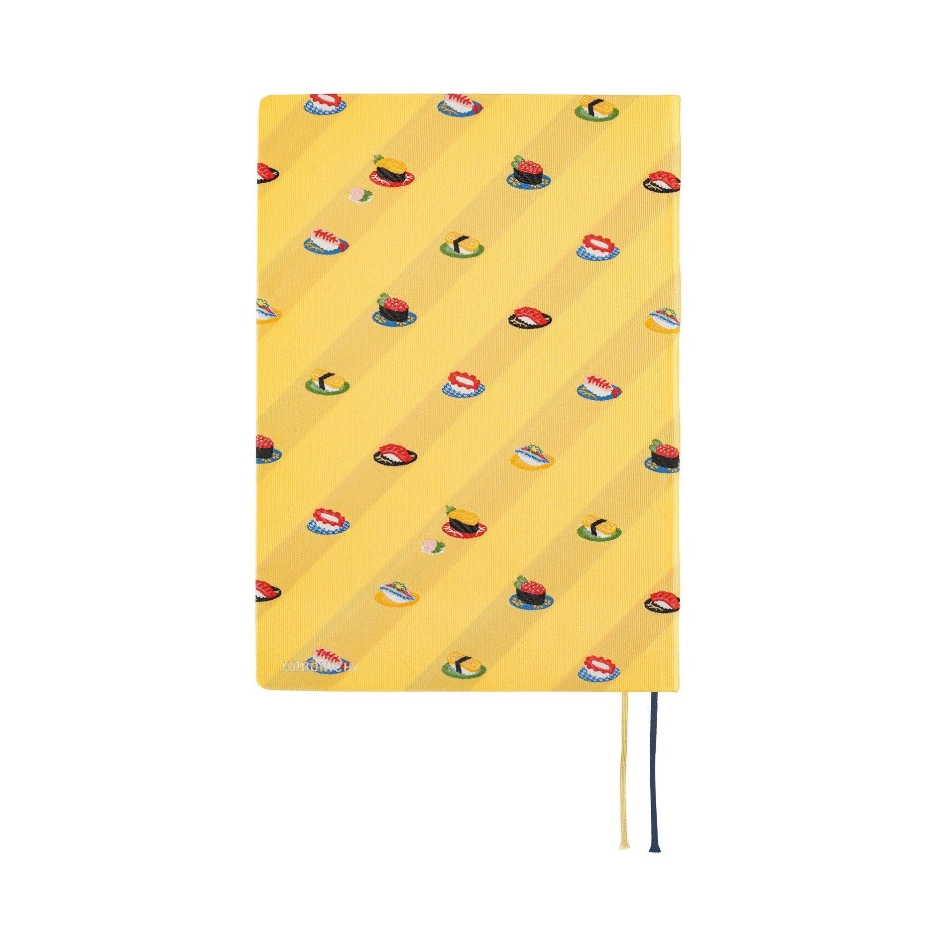 Yellow Hobonichi Techo A5 diary front cover showing diagonal sushi plate pattern