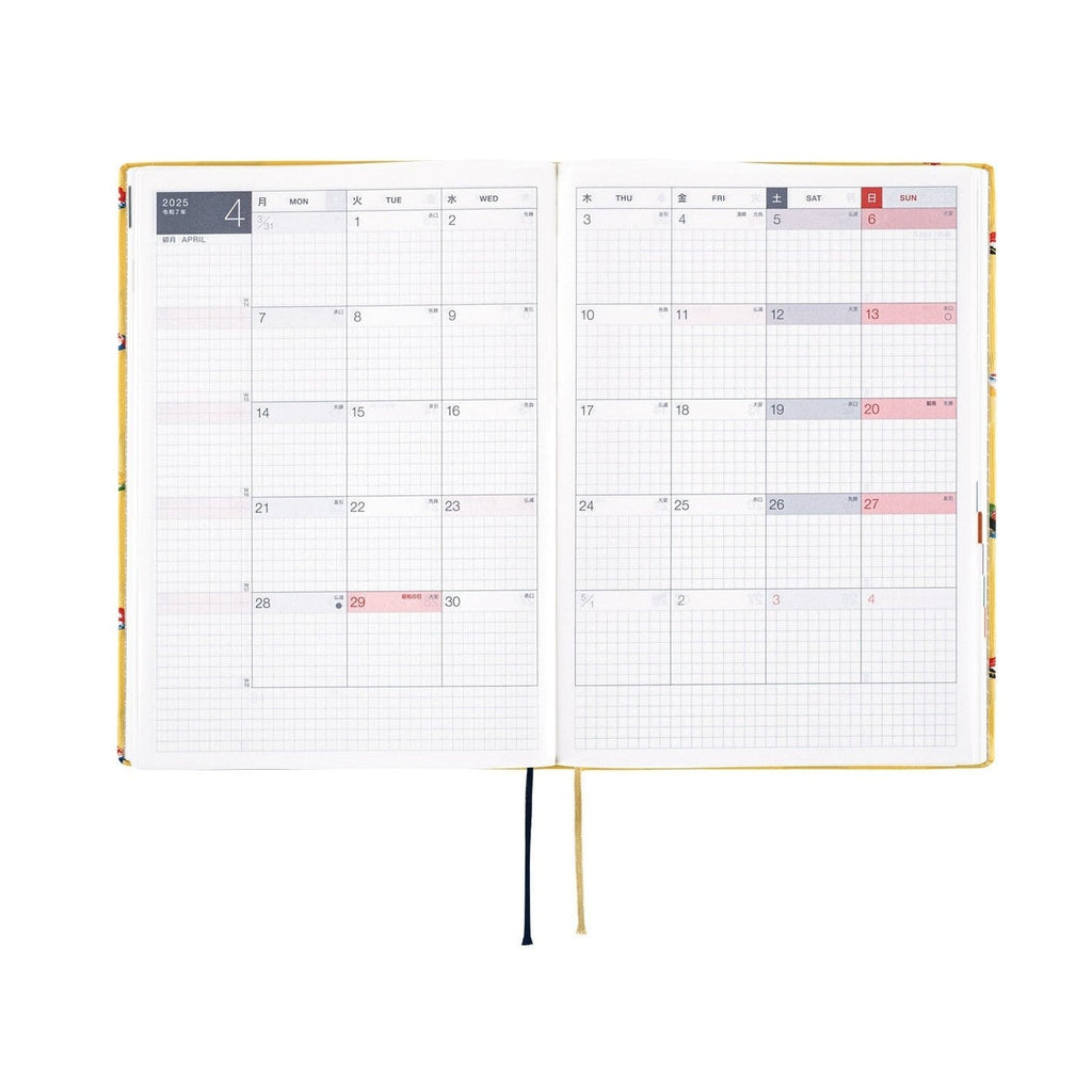 April 2025 monthly spread in Hobonichi Techo A5 diary with Japanese grid layout