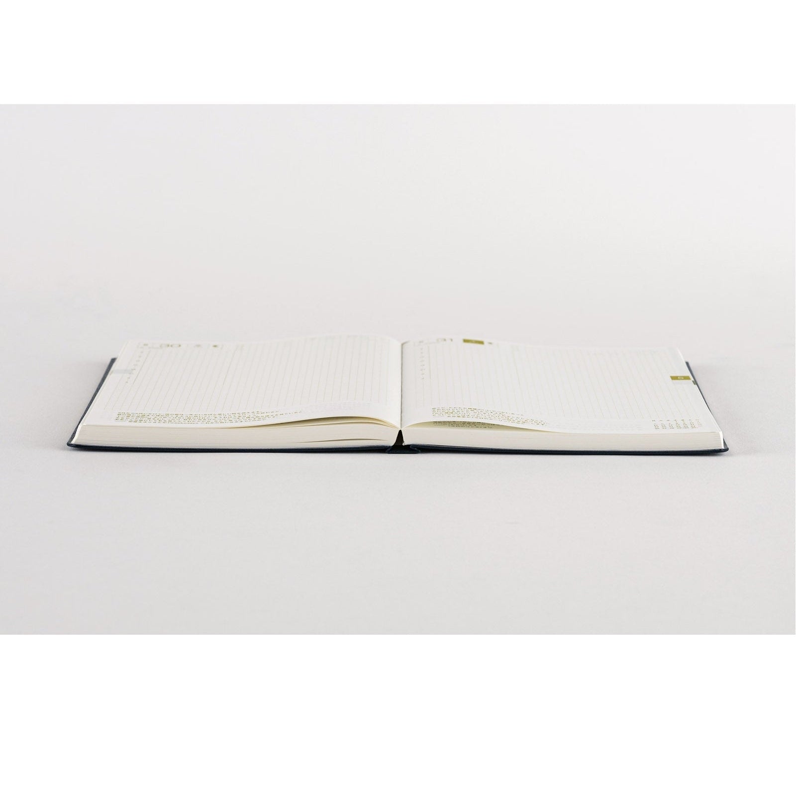 Blank cream grid pages in Hobonichi Techo with navy spine and gold tabs