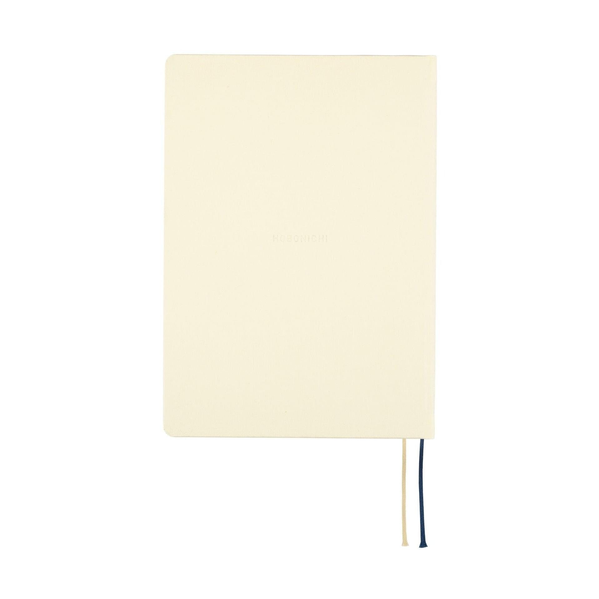 Hobonichi Techo A5 HON plain ivory cloth cover with embossed logo and ribbons