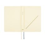 Hobonichi Techo A5 blank page view with gold diagonal line and dual ribbon markers