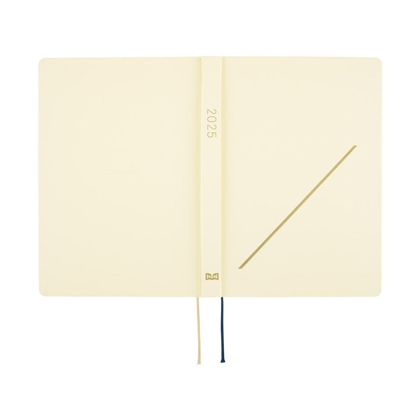 Hobonichi Techo A5 blank page view with gold diagonal line and dual ribbon markers