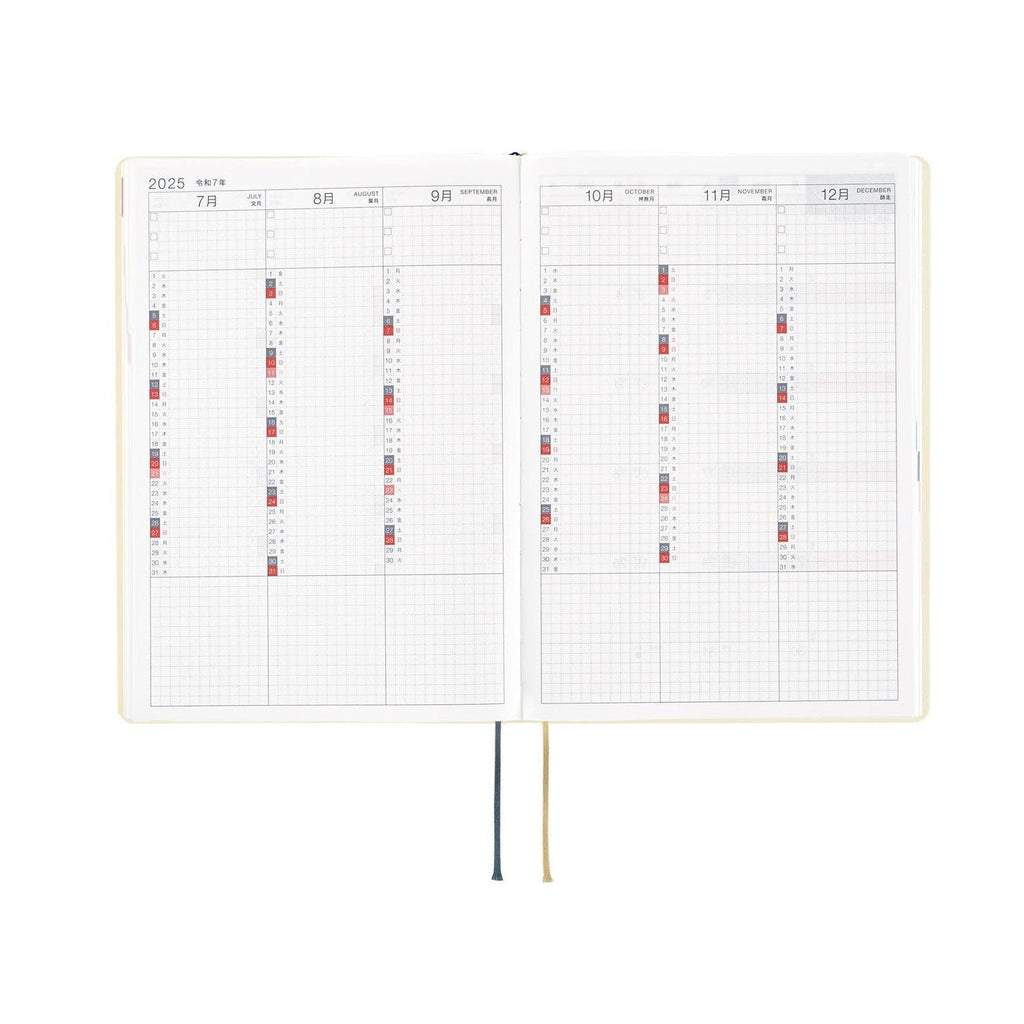 Hobonichi Techo A5 2025 yearly calendar spread covering July to December