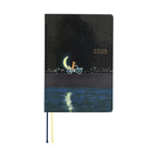 Hobonichi Techo A6 2025 front cover featuring fox on bicycle delivering crescent moon illustration