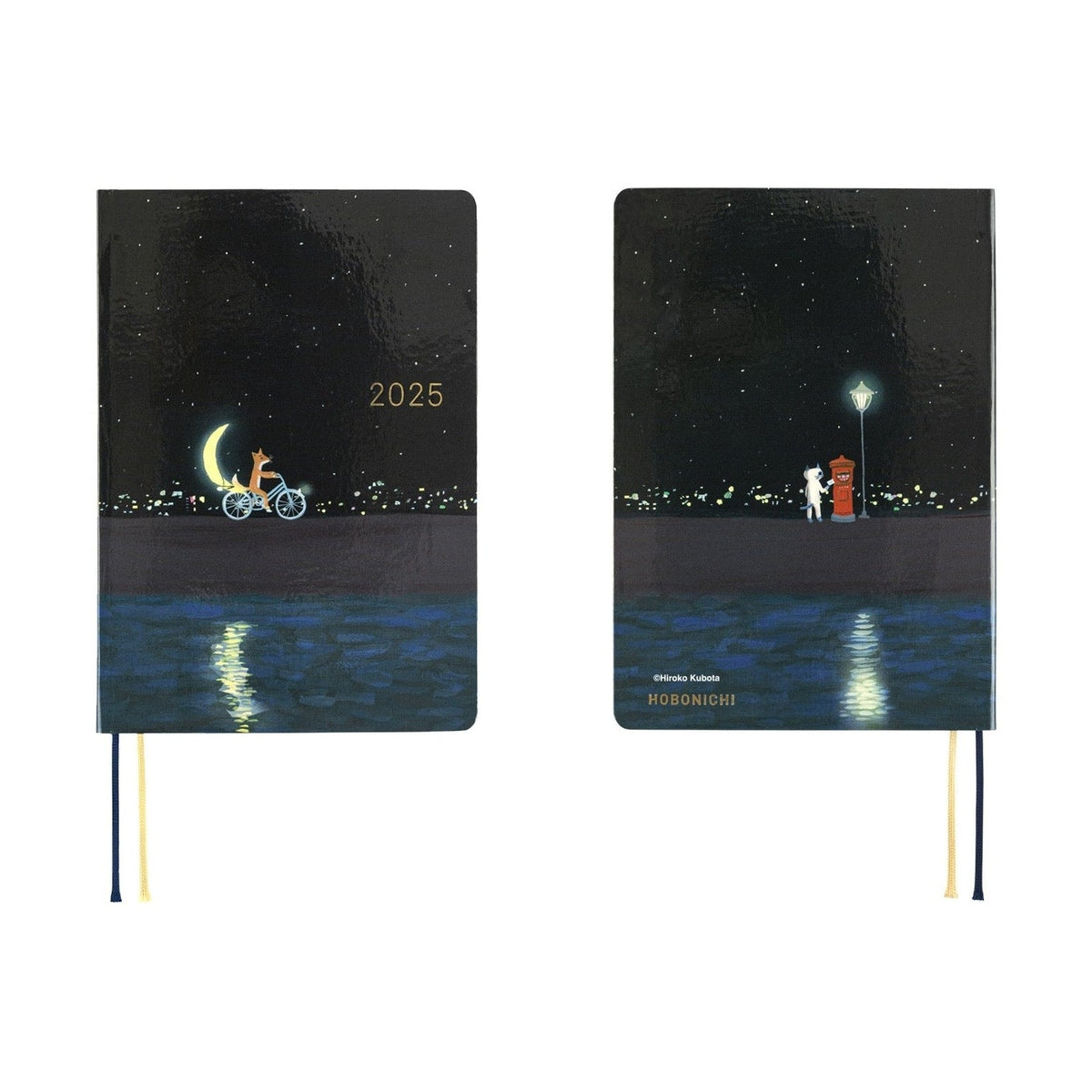 Hobonichi Techo A6 2025 diary showing both fox and cat cover illustrations side by side