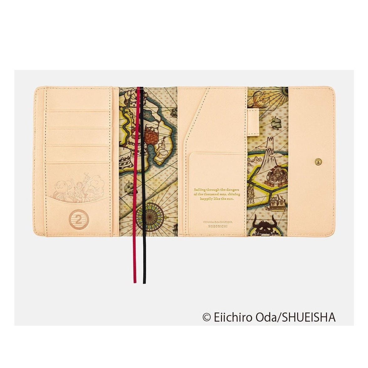 Interior pockets and nautical map spread on open Hobonichi Techo A6 One Piece magazine cover
