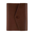 Closed deep burgundy Hobonichi A6 tri-fold cover with button flap