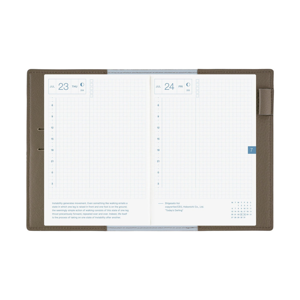 Hobonichi Techo A6 Original Planner Cover - Leather: Taut Gray & Light Blue
