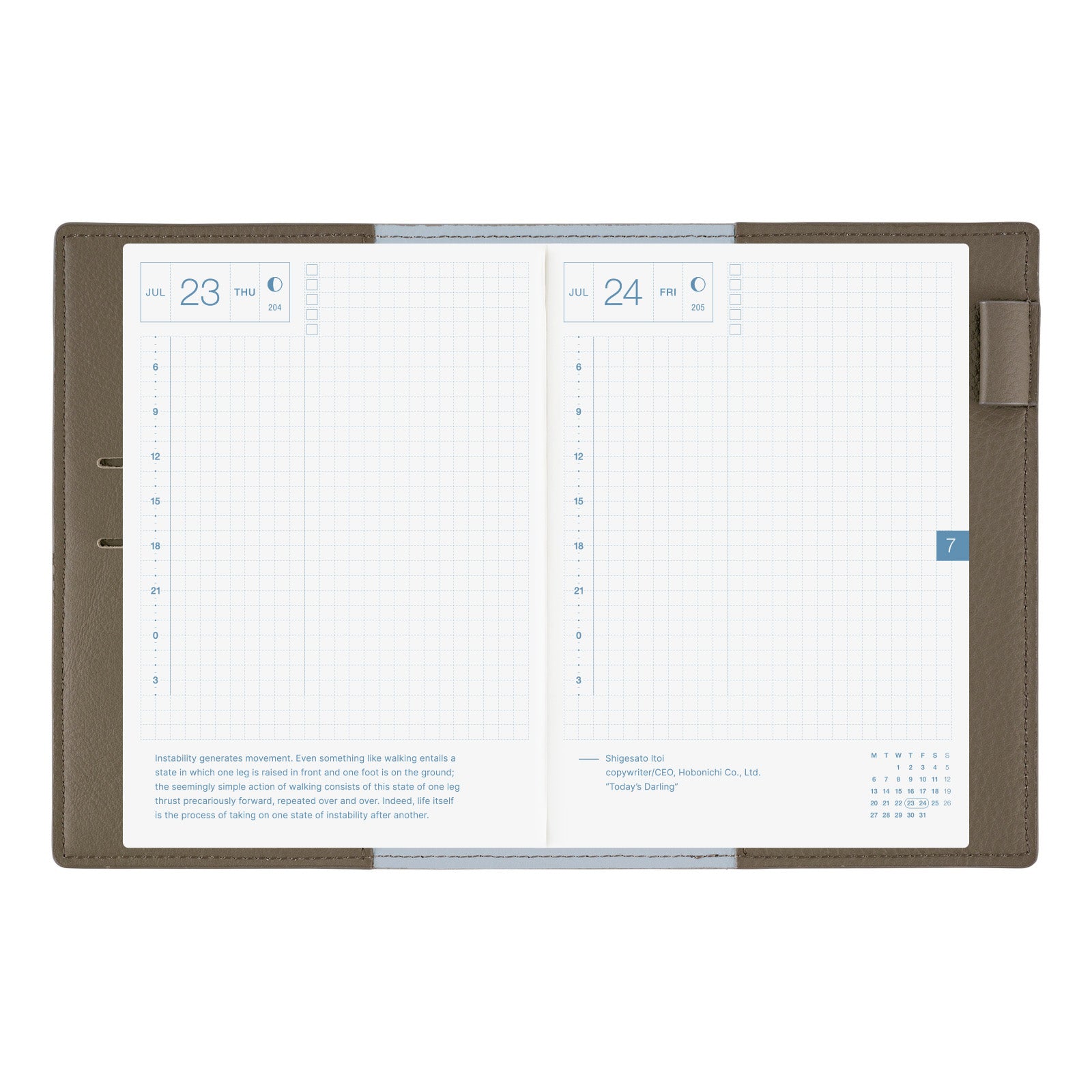 Hobonichi Techo A6 Original Planner Cover - Leather: Taut Gray & Light Blue