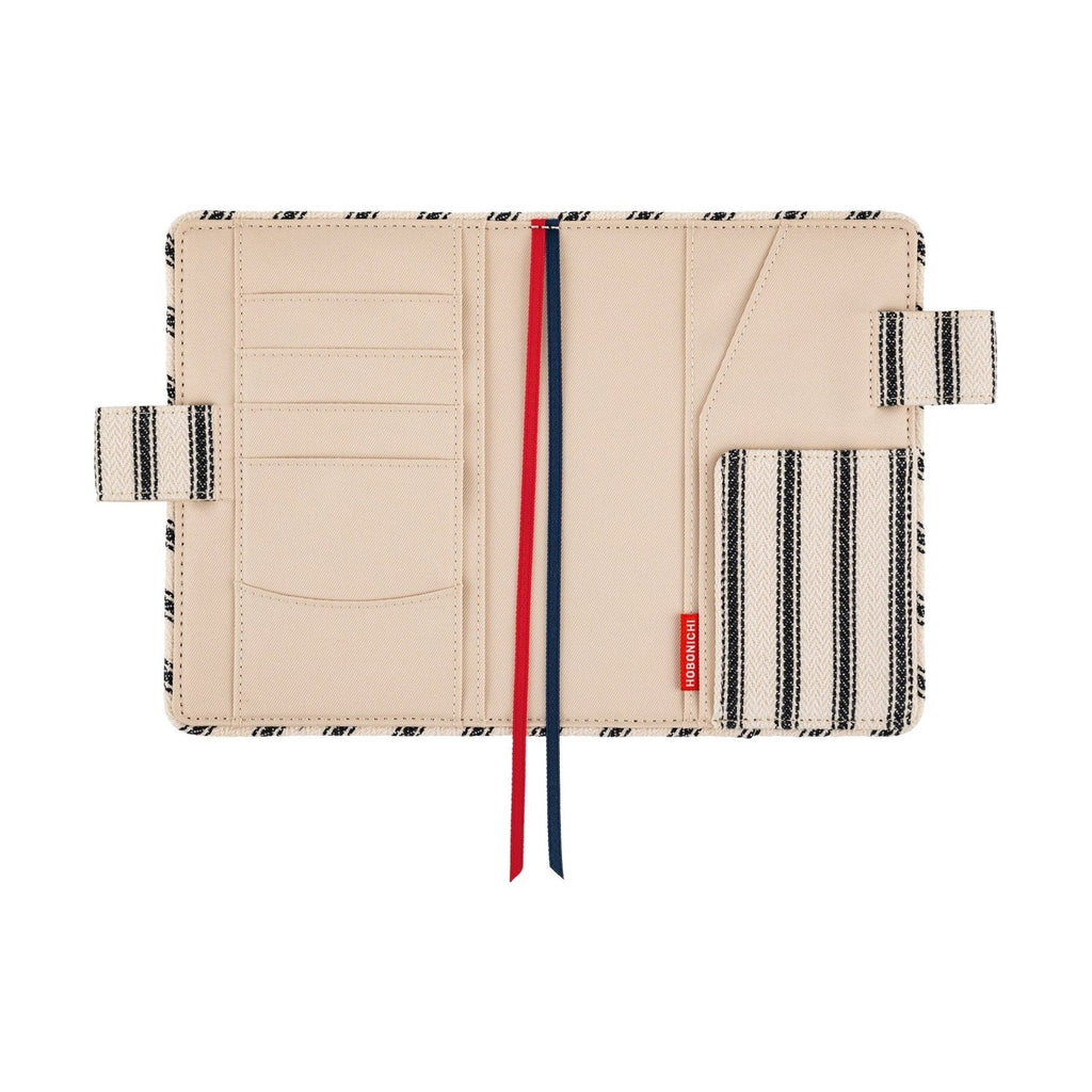 Hobonichi Techo A6 Original Planner Cover - Lined Fabric: Herringbone Ivory x Black