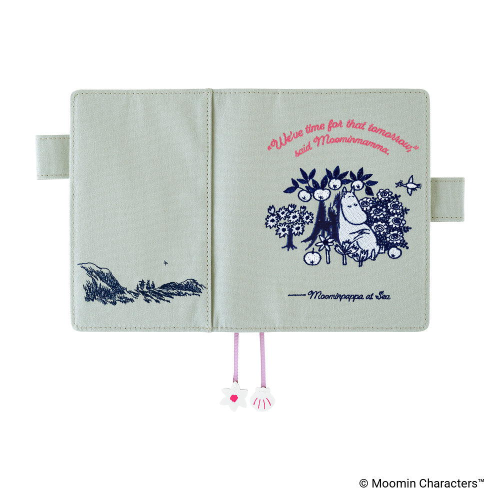 Hobonichi Techo A6 Original Planner Cover - Moomin: My Yard (Pale Mint)